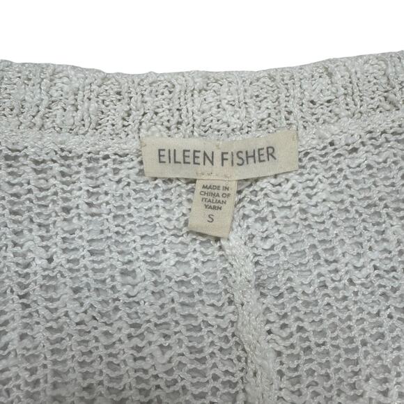 EILEEN FISHER Open Knit V-neck Pullover Sweater Snow White Sz Small Linen Blend - Picture 6 of 10